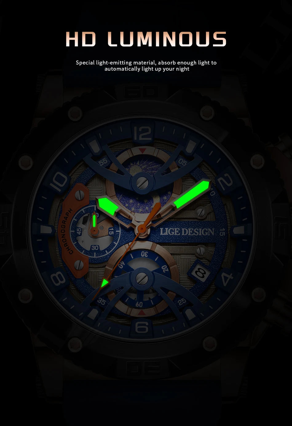 LIGE New Luxury Mens Watch Fashion Sports Dive Watches Men Waterproof Luminous Chronograph Quartz Wristwatches Reloj Hombre