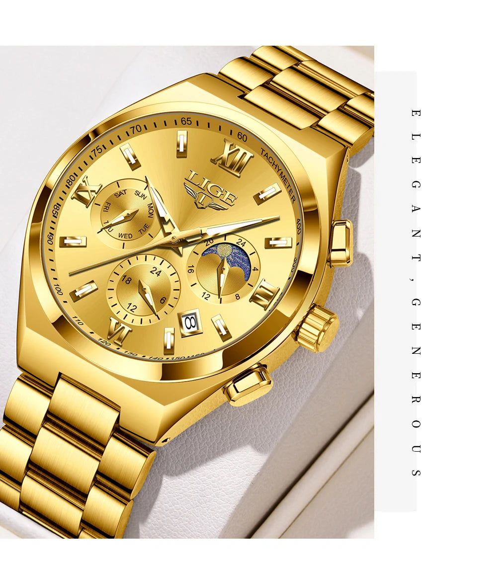 LIGE Watches For Women Elegant Luminous Date Women's Quartz Watches Stainless Steel Sports Waterproof Bracelet Watch Women Gift