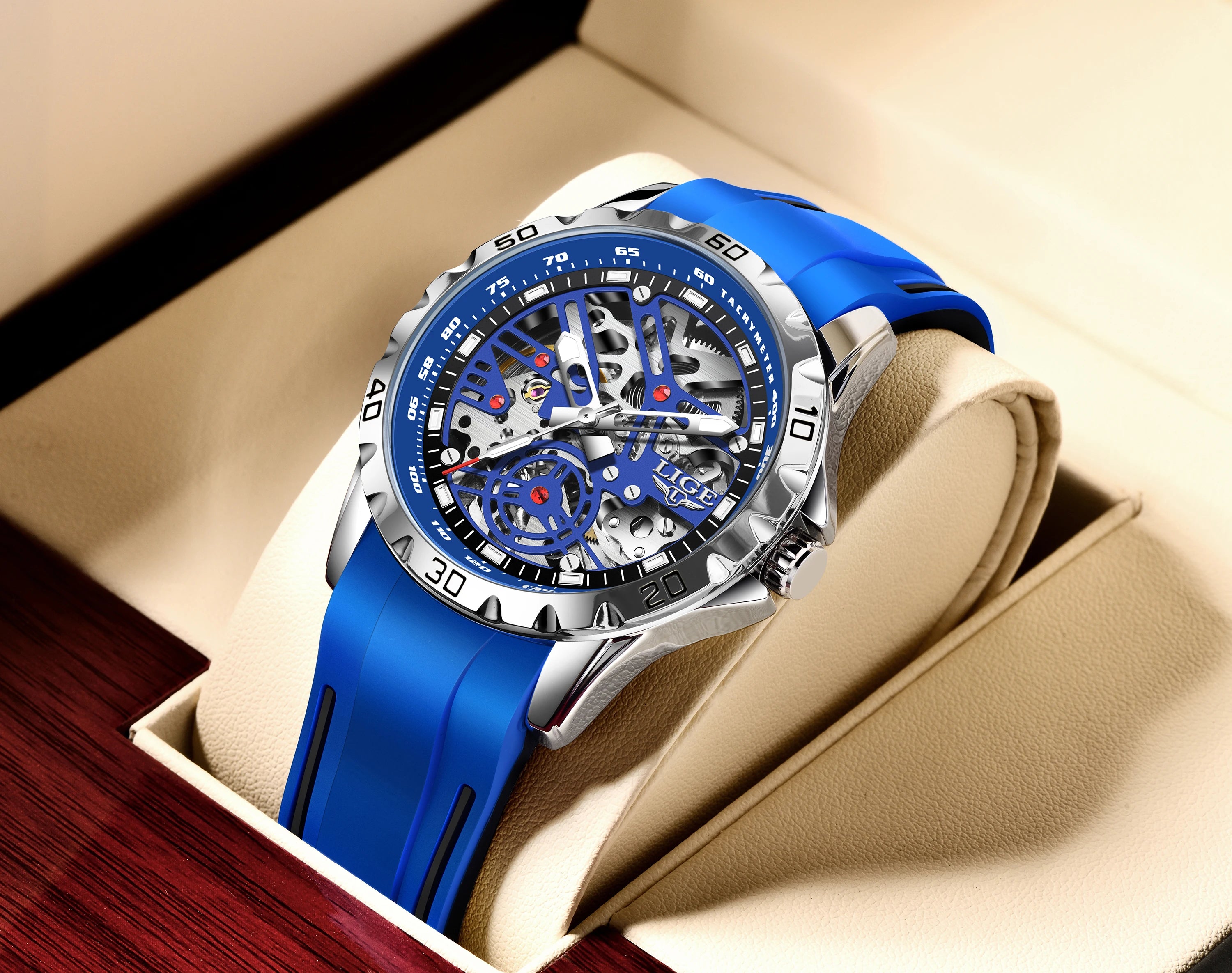 LIGE Luxury Men  Automatic Mechanical Watch Luminous Hollowed Movement Waterproof Luminous Mechanical wristwatches  Reloj Montre