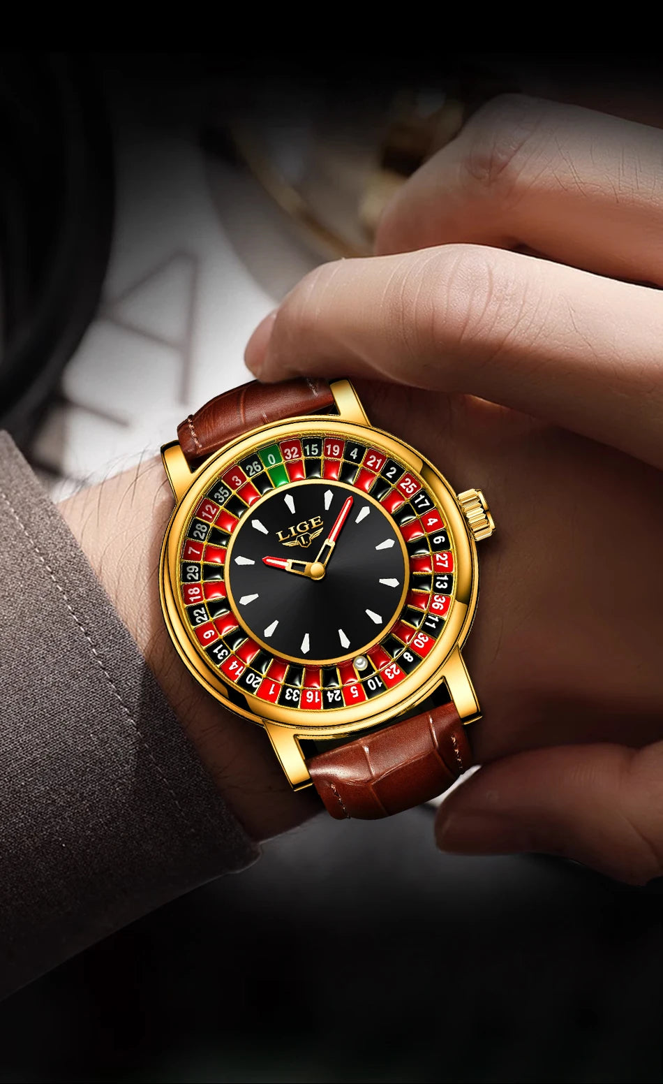 LIGE 2025 NEW mens watch Featured Dial Las Vegas Roulette Table Desk Theme waterproof quartz watches for men reloj hommes+BOX