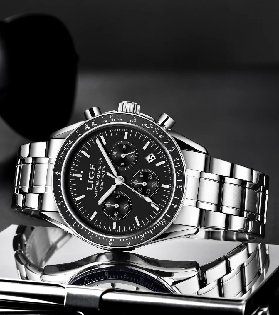 LIGE Fashion Mens Watches Top Brand Luxury Business Watch For Men Full Steel Waterproof Quartz Chronograph Relogios Masculino