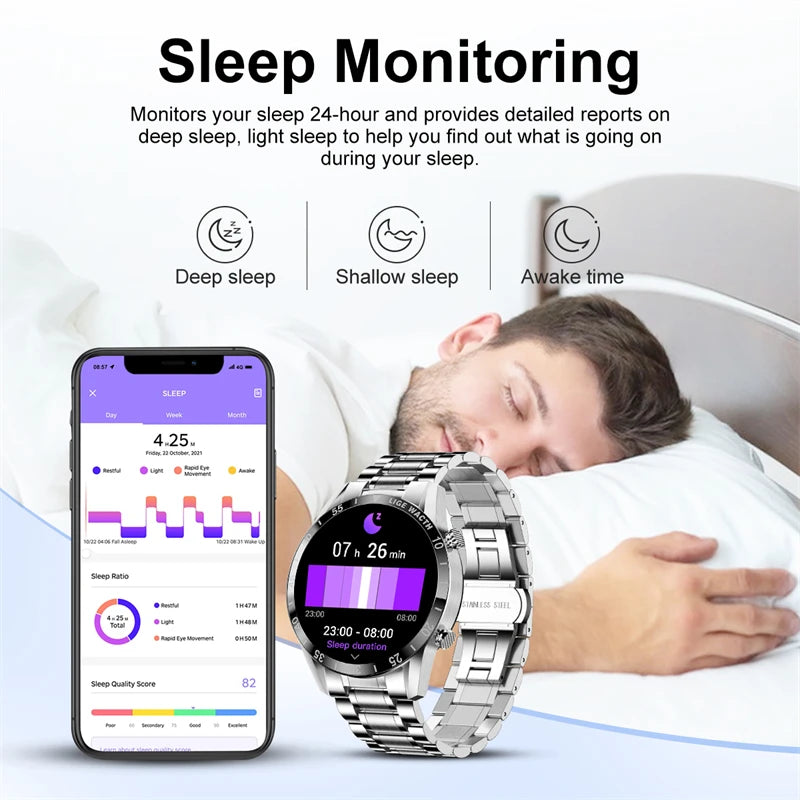 LIGE Men Smart Watch Bluetooth Call Luxury Full Circle Touch Screen Steel Band Waterproof Sports Fitness Watch For Android IOS