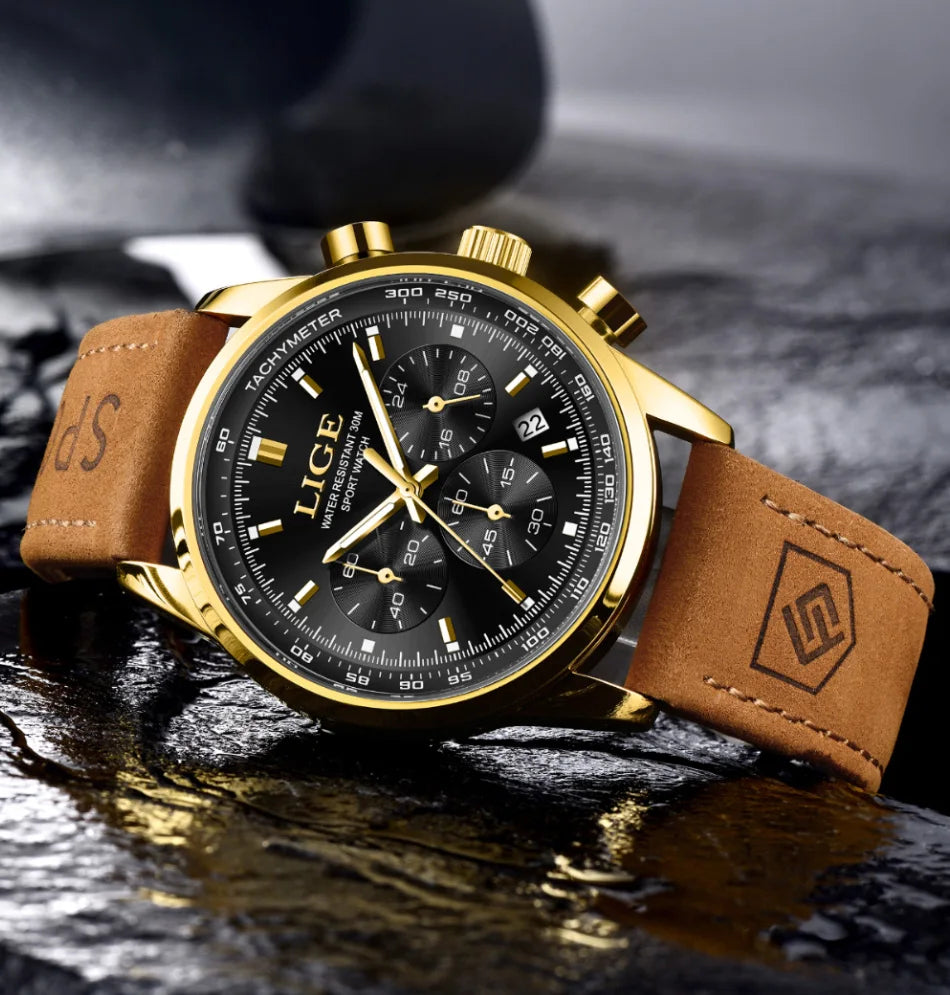 LIGE  Fashion Military Watches for Men Luxury Original Sports Chronograph Watch Waterproof Quartz Clock Digital WristWatch
