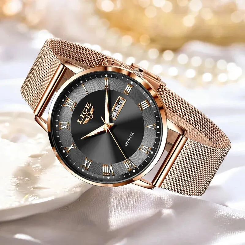 LIGE New Watch Women Luxury Watches Ladies Creative Steel Women's Bracelet Watches Female Waterproof Clock Relogio Feminino