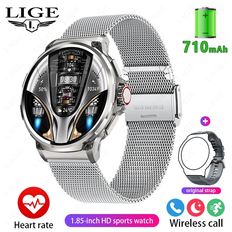 LIGE 1.85 Inch Smart Watch Men 710mAh Battery Long Standby Bluetooth Call Smartwatch New Fitness Watch Sport Tracker Andriod IOS
