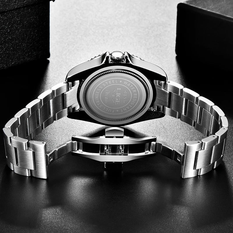 LIGE New Mens Watches Top Brand Luxury Fashion Black Watch Men Luminous Waterproof Date Clock Sport Mens Quartz Wristwatch