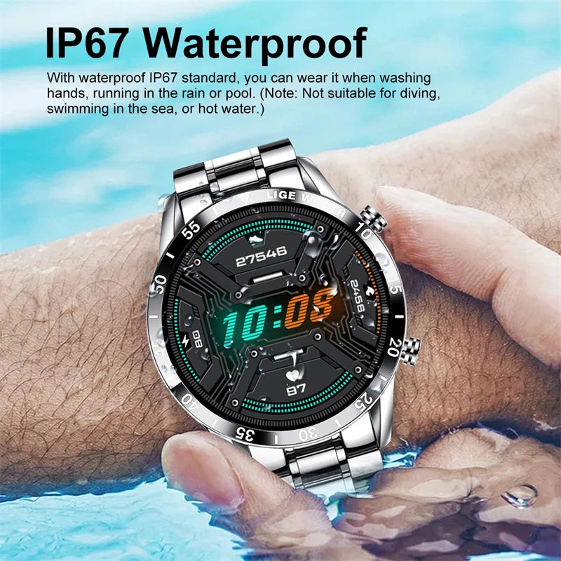 LIGE Men Smart Watch Bluetooth Call Luxury Full Circle Touch Screen Steel Band Waterproof Sports Fitness Watch For Android IOS