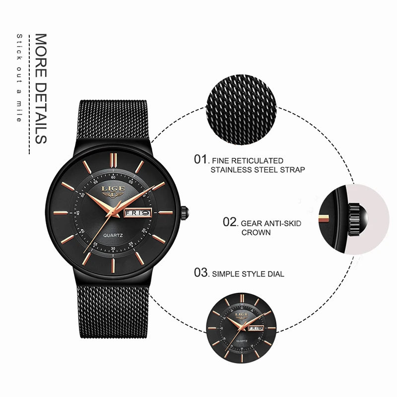 LIGE 2026 Women's Watch Elegant Weekly Calendar Quartz Waterproof Watch for Women Luxury Women Watches Fashion Reloj de Mujer