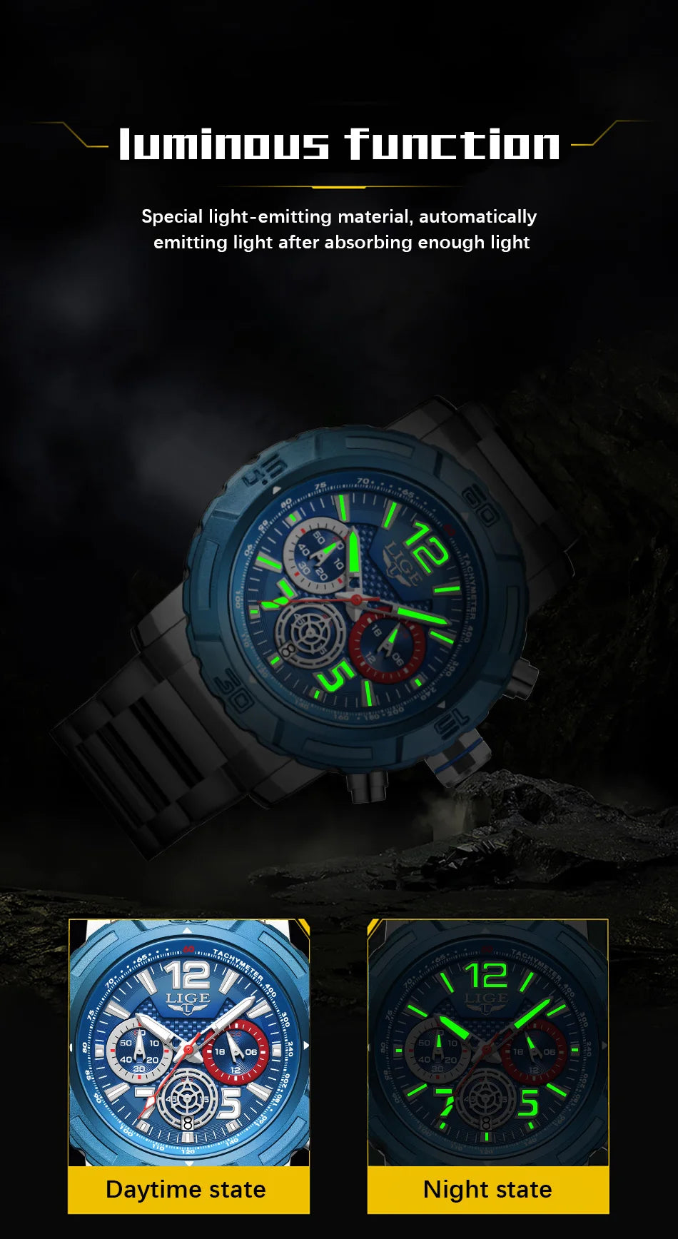 LIGE Fashion Luxury Watch for Men Top Brand Big Dial Waterproof Quartz Men's Watches Stainless Band Calendar Clocks Wristwatches