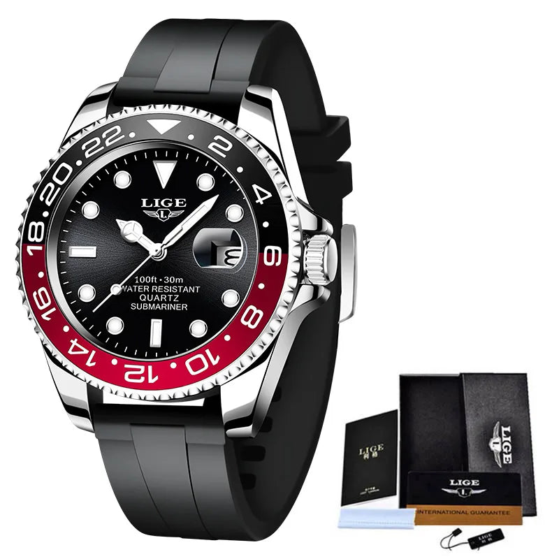 LIGE  New Mens Watches Top Brand Luxury Fashion Black Watch Men Luminous Waterproof Date Clock Sport Mens Quartz Wristwatch