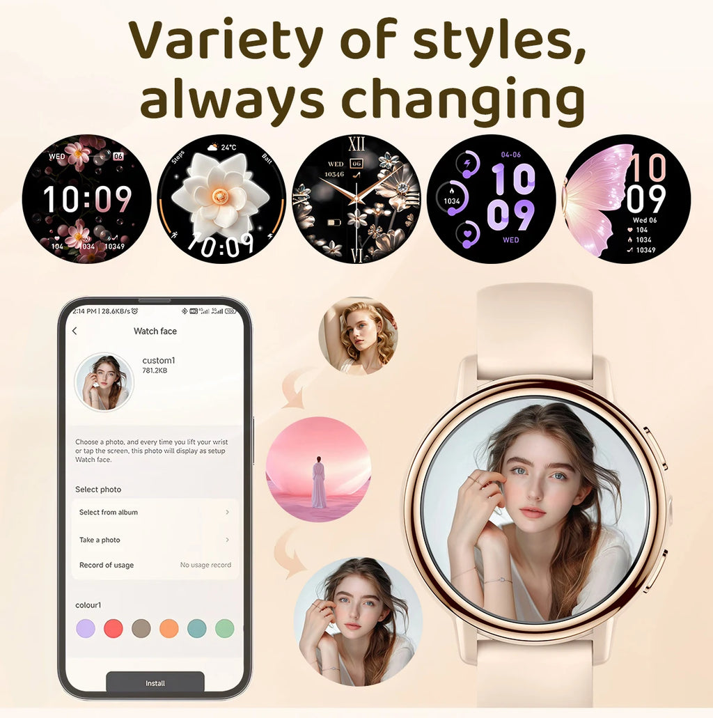 LIGE New Lady Fashion Smart Watch 1.26" HD Heart Rate Women's Health Bluetooth Voice Call Waterproof Flashlight Smartwatch