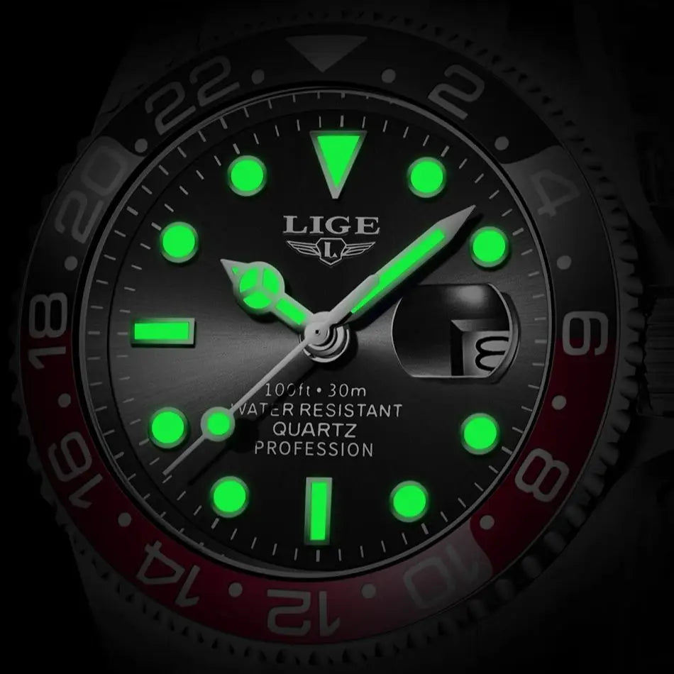 LIGE New Mens Watches Top Brand Luxury Fashion Black Watch Men Luminous Waterproof Date Clock Sport Mens Quartz Wristwatch