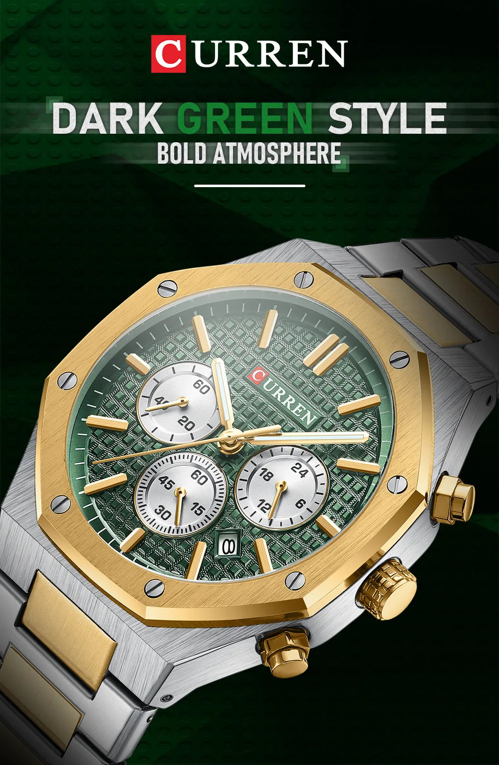 CURREN 8440 Fashion Men's Quartz Watch Multifunction Chronograph Calendar Luminous Wrsitwatch Casual Sports Watches for Man