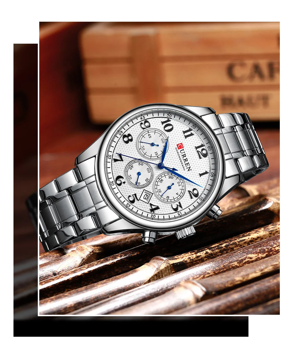 CURREN Men's Watches Luxury Brand Quartz Wristwatch - Chronograph Round Dial with Auto Date, Waterproof