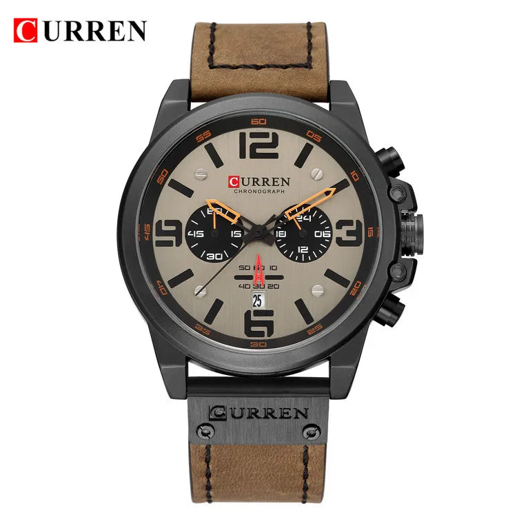 CURREN 8314 Men's Quartz Watch New Fashion Multi-function Chronograph Clock Leather Strap Calendar Simple Sports Watches for Men