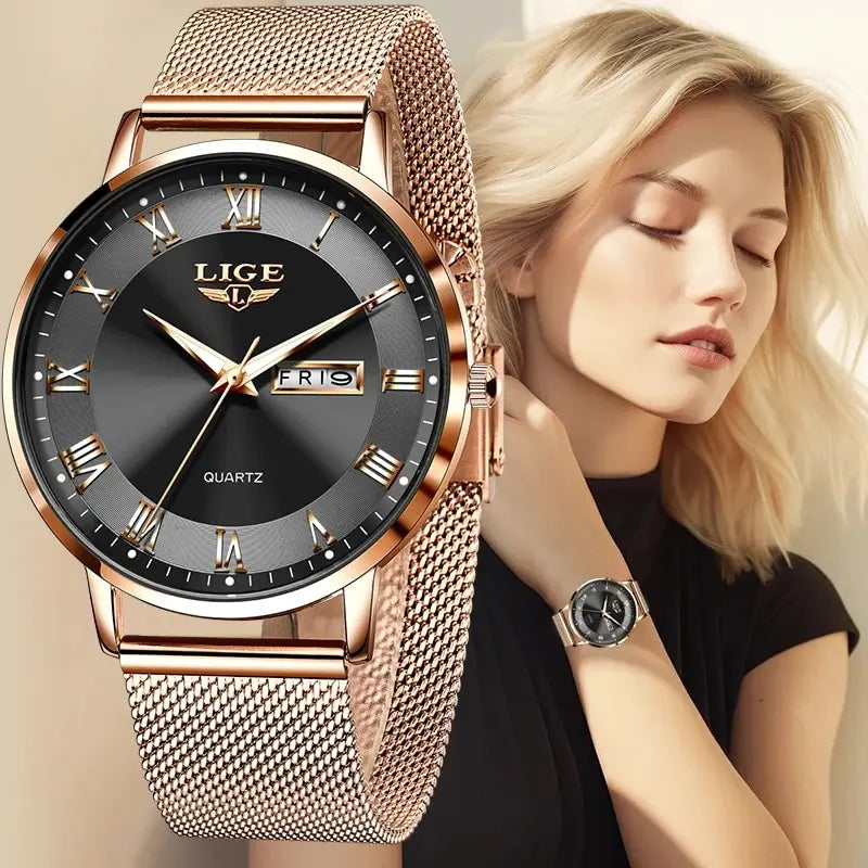 LIGE New Watch Women Luxury Watches Ladies Creative Steel Women's Bracelet Watches Female Waterproof Clock Relogio Feminino
