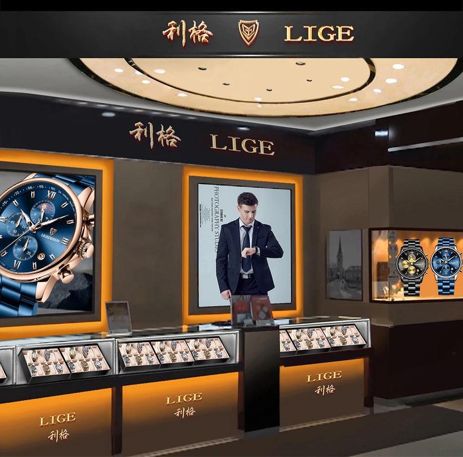 LIGE Band Luxury Watch for Man Quartz Sports Men Watch Waterproof Luminous Stainless Steel Chronograph Men's Watches Clock Reloj