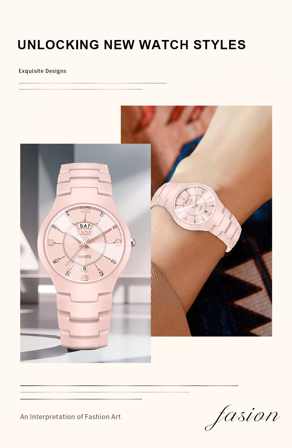 LIGE 2026 Elegant Ceramic Womens Watch Luxury Fashion Quartz Wristwatches Waterproof Date Week Watches Ladies Gifts Reloj Mujer