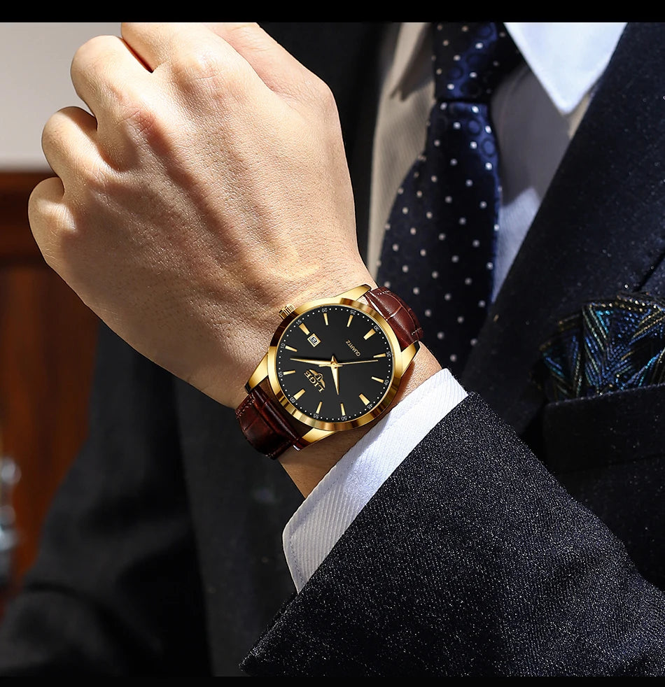 LIGE Mens Watches Top Brand Luxury Military Quartz Watch for Men Fashion Leather Waterproof Sports Chronograph Montre Homme+BOX