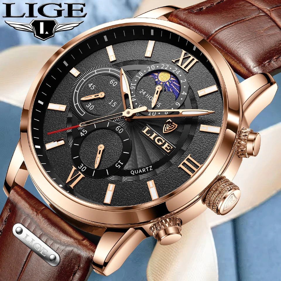 LIGE Luxury Women's Watch Fashion Leather Waterproof Luminous Watch For Women Casual Sports Date Quartz Chronograph Montre Femme
