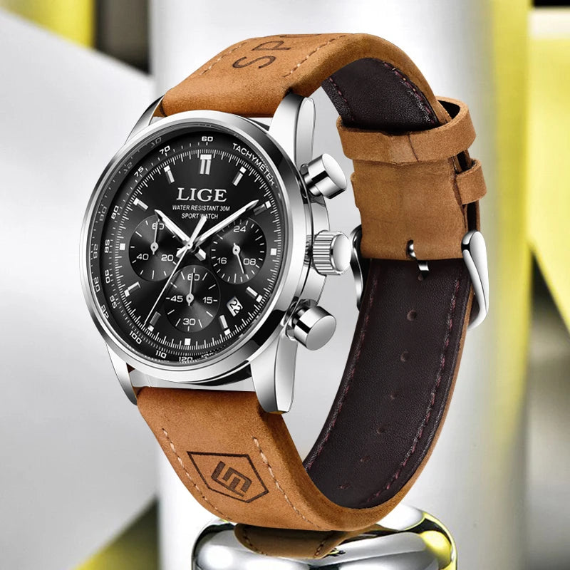 LIGE  Fashion Military Watches for Men Luxury Original Sports Chronograph Watch Waterproof Quartz Clock Digital WristWatch