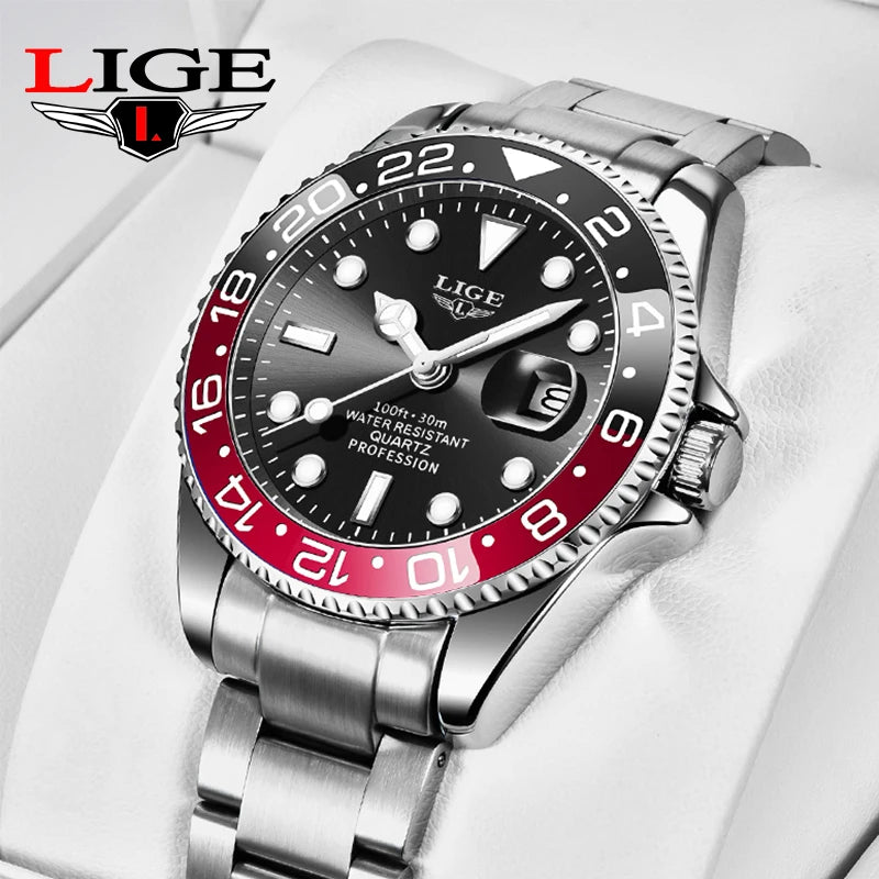 LIGE New Mens Watches Top Brand Luxury Fashion Black Watch Men Luminous Waterproof Date Clock Sport Mens Quartz Wristwatch