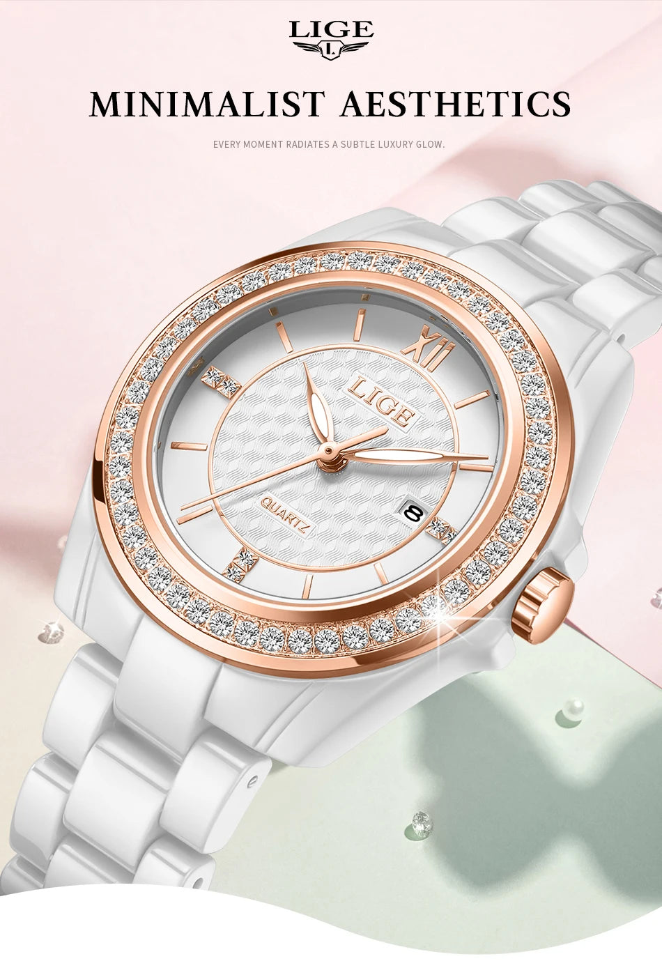 LIGE New Ceramic Watch Women Top Brand Luxury Creative Waterproof Watches For Women Fashion Elegant Luminous Ladies Quartz Watch