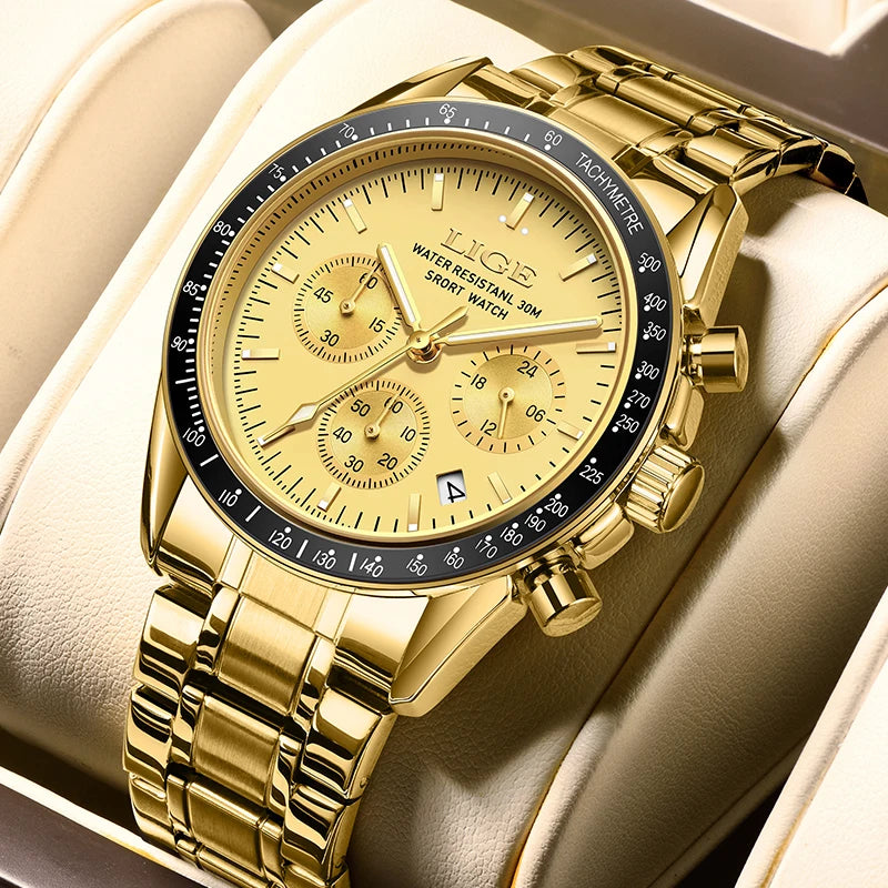 LIGE Fashion Mens Watches Top Brand Luxury Business Watch For Men Full Steel Waterproof Quartz Chronograph Relogios Masculino