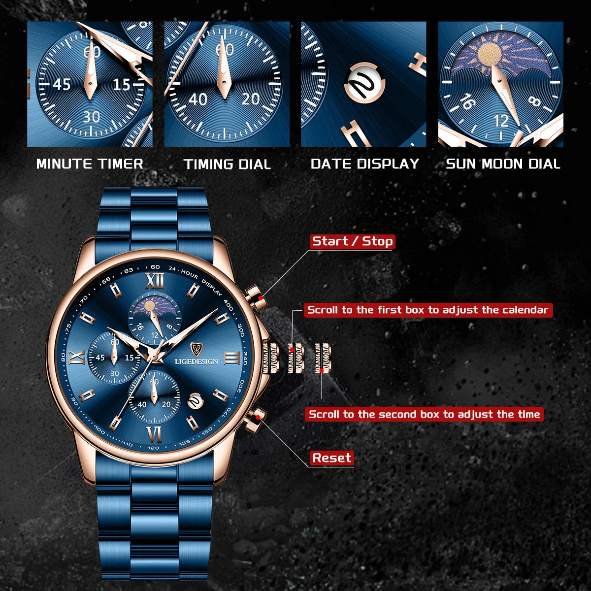 LIGE Band Luxury Watch for Man Quartz Sports Men Watch Waterproof Luminous Stainless Steel Chronograph Men's Watches Clock Reloj