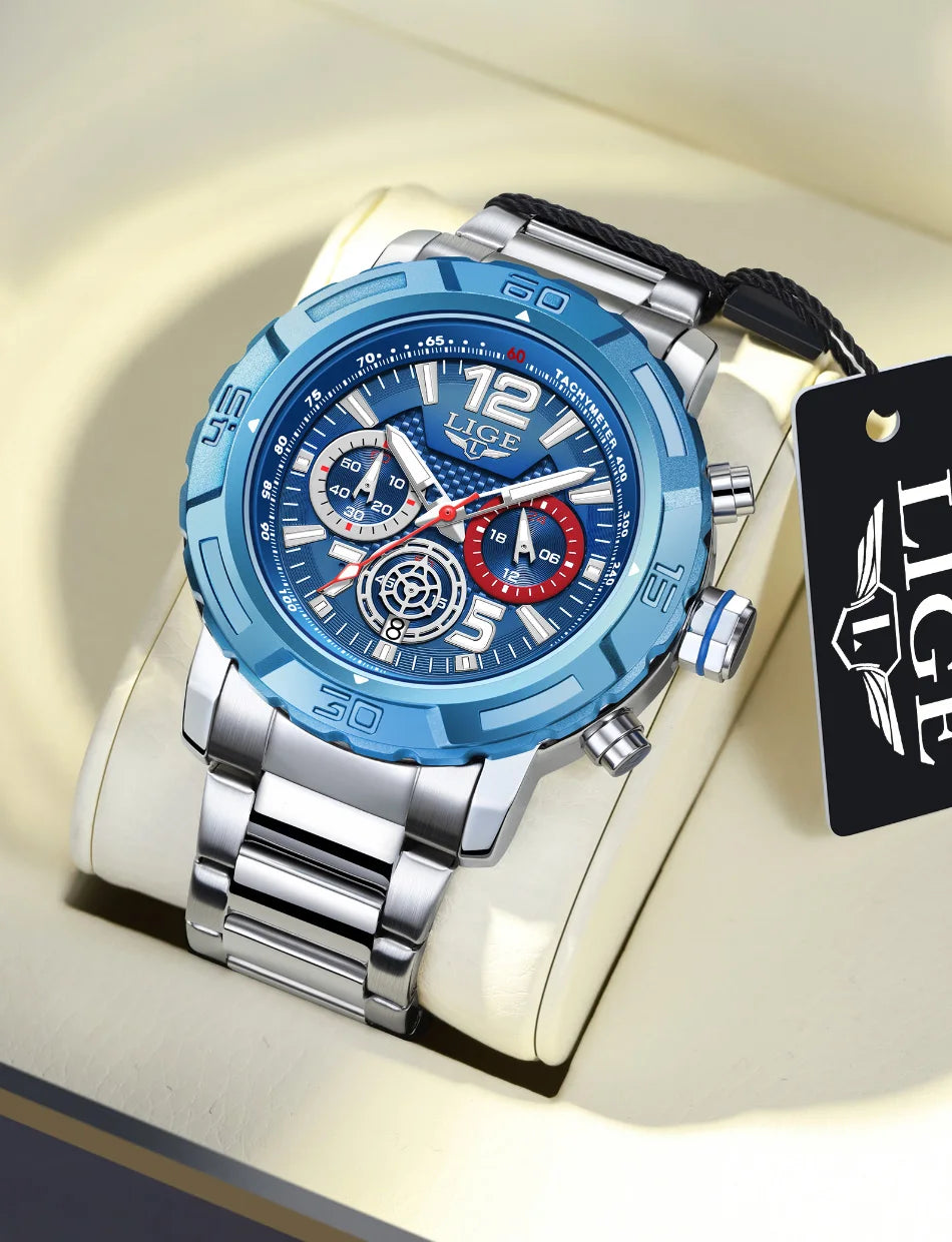 LIGE Fashion Luxury Watch for Men Top Brand Big Dial Waterproof Quartz Men's Watches Stainless Band Calendar Clocks Wristwatches