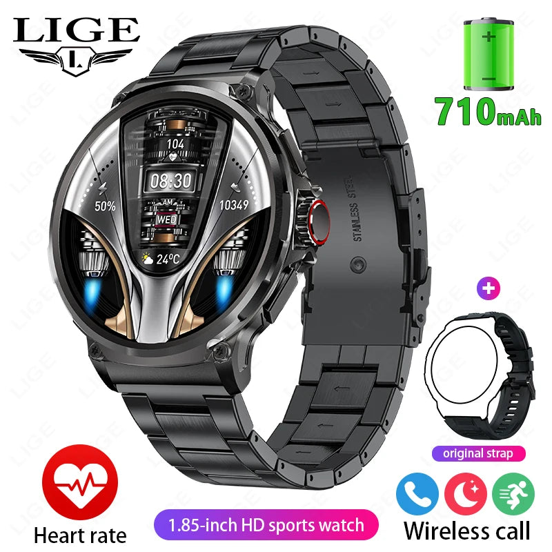 LIGE 1.85 Inch Smart Watch Men 710mAh Battery Long Standby Bluetooth Call Smartwatch New Fitness Watch Sport Tracker Andriod IOS