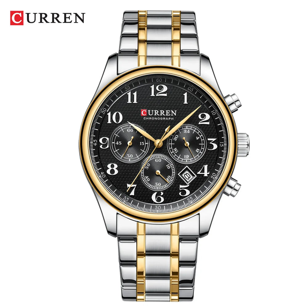 CURREN Men's Watches Luxury Brand Quartz Wristwatch - Chronograph Round Dial with Auto Date, Waterproof