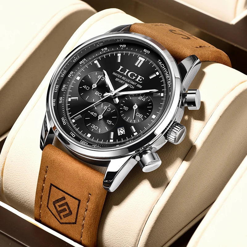 LIGE  Fashion Military Watches for Men Luxury Original Sports Chronograph Watch Waterproof Quartz Clock Digital WristWatch