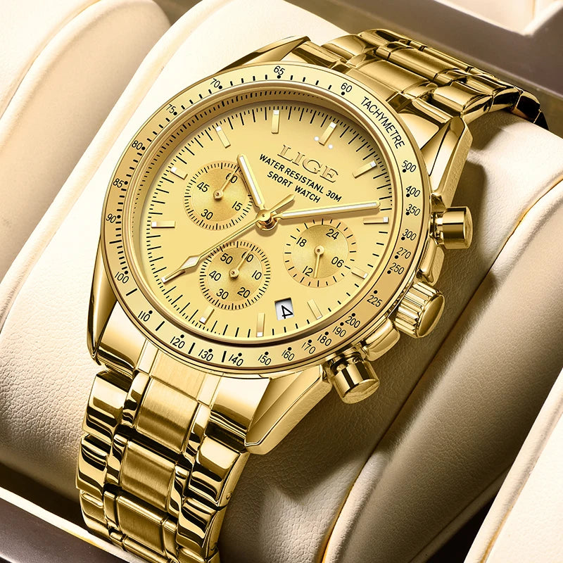 LIGE Fashion Mens Watches Top Brand Luxury Business Watch For Men Full Steel Waterproof Quartz Chronograph Relogios Masculino