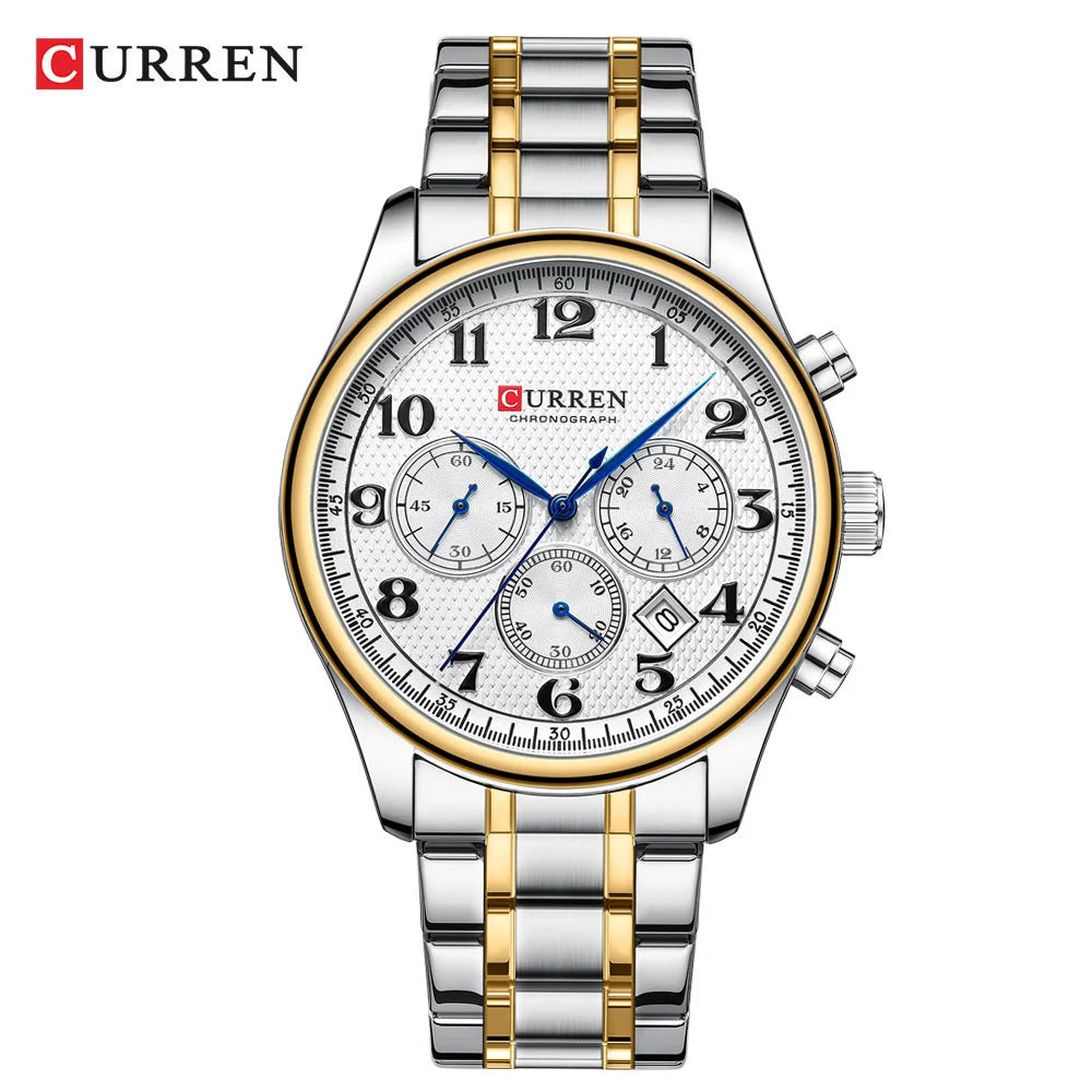 CURREN Men's Watches Luxury Brand Quartz Wristwatch - Chronograph Round Dial with Auto Date, Waterproof