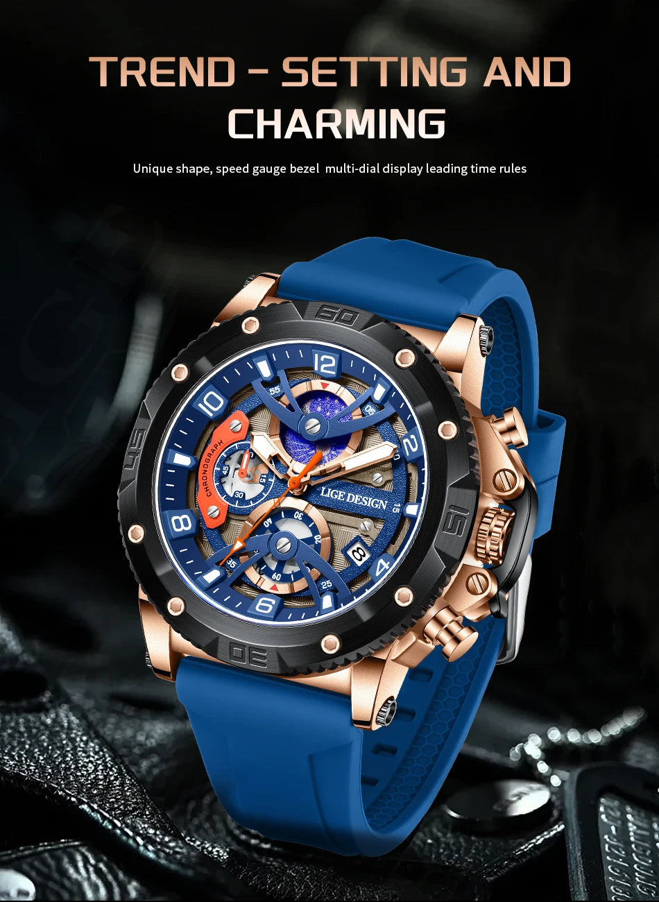 LIGE New Luxury Mens Watch Fashion Sports Dive Watches Men Waterproof Luminous Chronograph Quartz Wristwatches Reloj Hombre