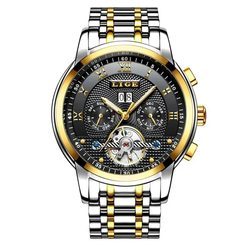 LIGE Mens Watches Fashion Top Brand Luxury Business Automatic Mechanical Watch Men Casual Waterproof Watch Relogio Masculino+Box