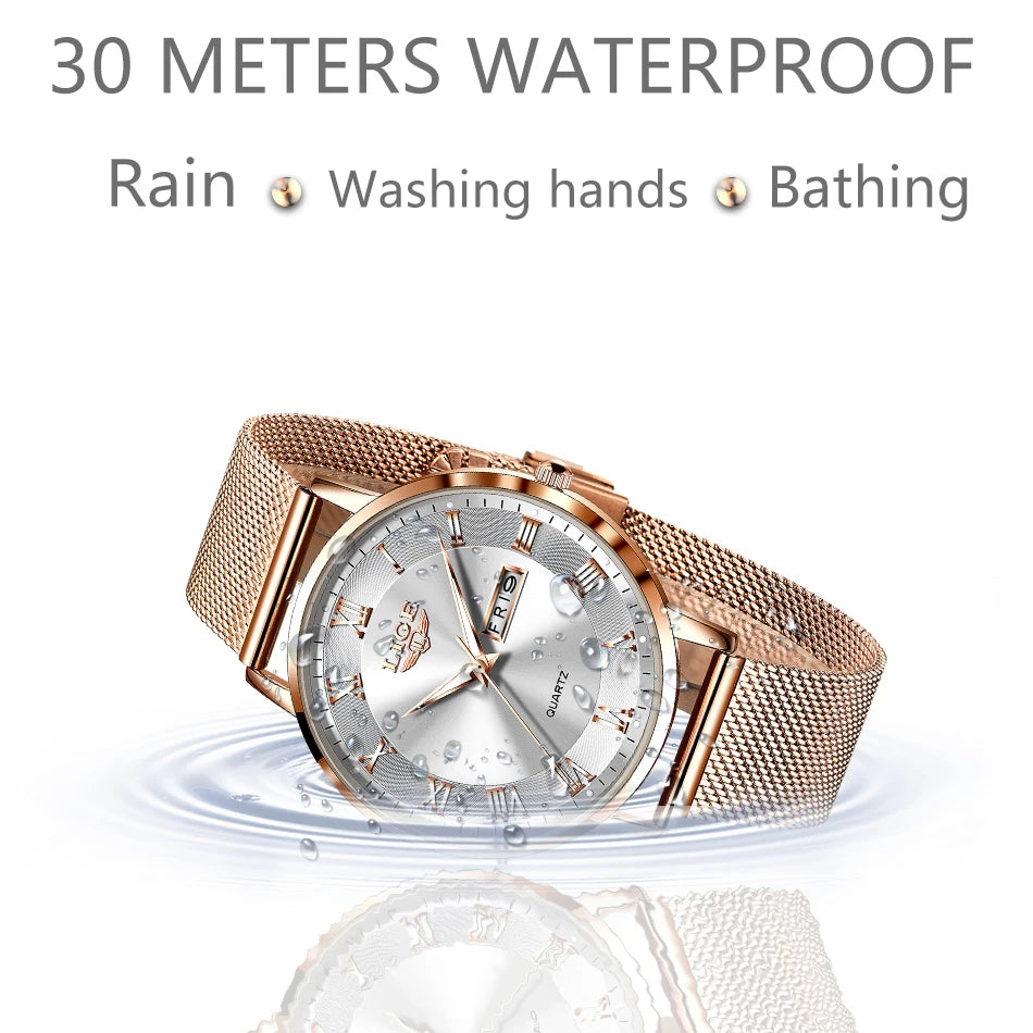 LIGE New Watch Women Luxury Watches Ladies Creative Steel Women's Bracelet Watches Female Waterproof Clock Relogio Feminino