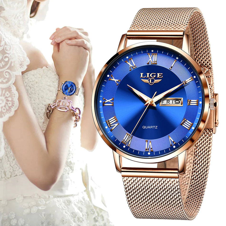 LIGE New Watch Women Luxury Watches Ladies Creative Steel Women's Bracelet Watches Female Waterproof Clock Relogio Feminino