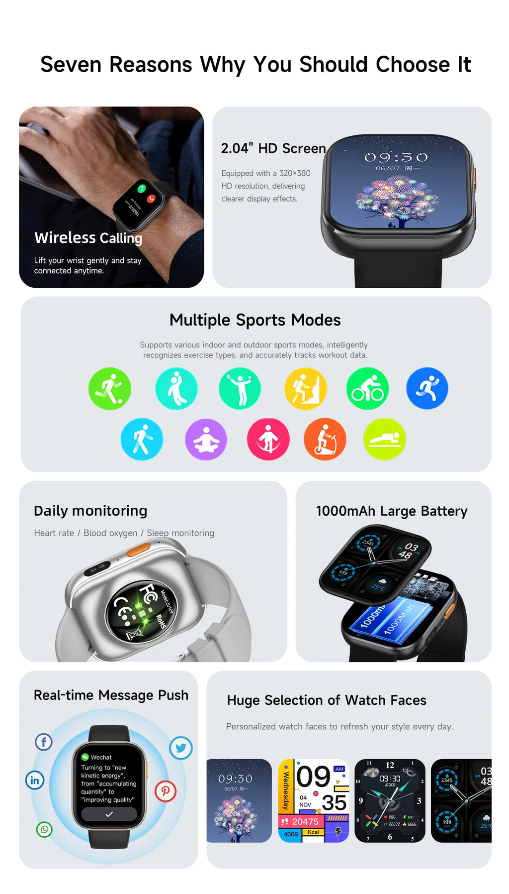 LIGE 2026 1000mAh Battery Men Women Smart Watch 2.04" HD Large Screen Flashlight Hear Rate Bluetooth Call Smartwatch 100+ Sports