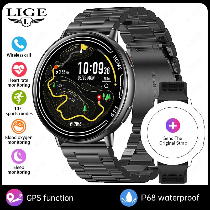 LIGE 2026 Women Sports Smart Watch New Built-in GPS Bluetooth Call 1.39'' Display Heart Rate Monitor 1ATM Waterproof SmartWatch