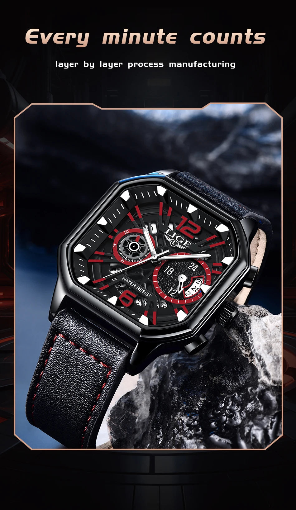 LIGE Fashion Mens Watch Leather Clock Brand Luxury Sport Chronograph Quartz Watches For Men Wrist Watch Relogios Masculino+Box