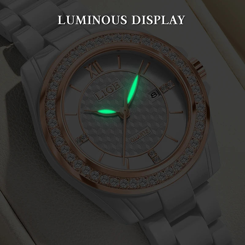 LIGE New Ceramic Watch Women Top Brand Luxury Creative Waterproof Watches For Women Fashion Elegant Luminous Ladies Quartz Watch