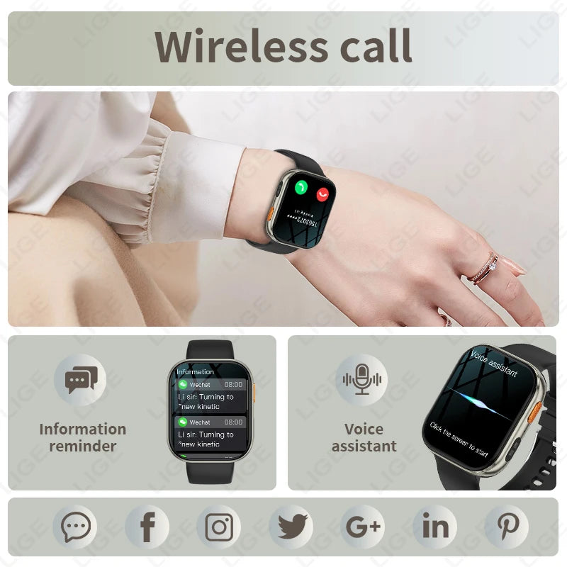 LIGE 2026 1000mAh Battery Men Women Smart Watch 2.04" HD Large Screen Flashlight Hear Rate Bluetooth Call Smartwatch 100+ Sports