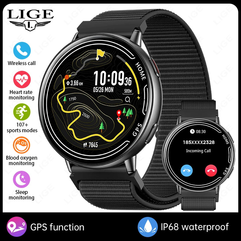 LIGE 2026 Women Sports Smart Watch New Built-in GPS Bluetooth Call 1.39'' Display Heart Rate Monitor 1ATM Waterproof SmartWatch