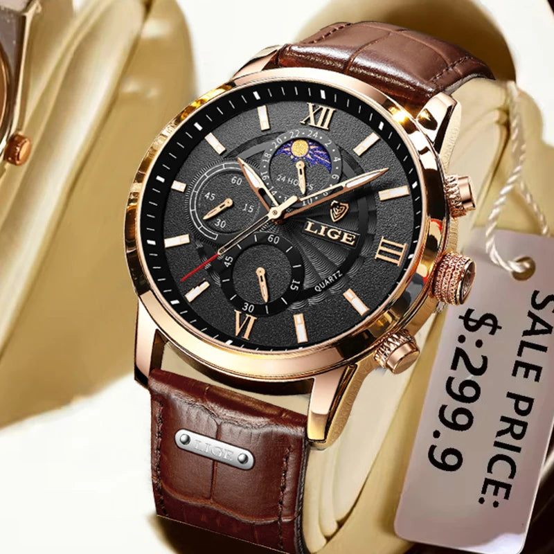 LIGE Luxury Women's Watch Fashion Leather Waterproof Luminous Watch For Women Casual Sports Date Quartz Chronograph Montre Femme