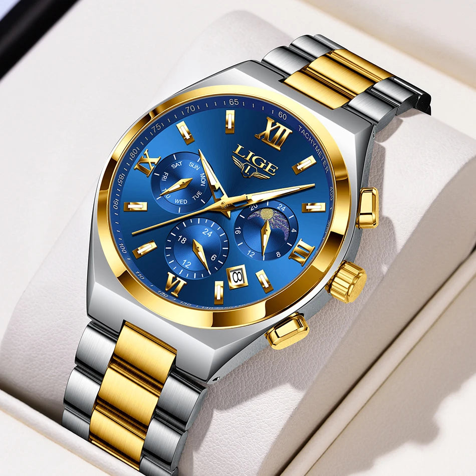 LIGE Watches For Women Elegant Luminous Date Women's Quartz Watches Stainless Steel Sports Waterproof Bracelet Watch Women Gift