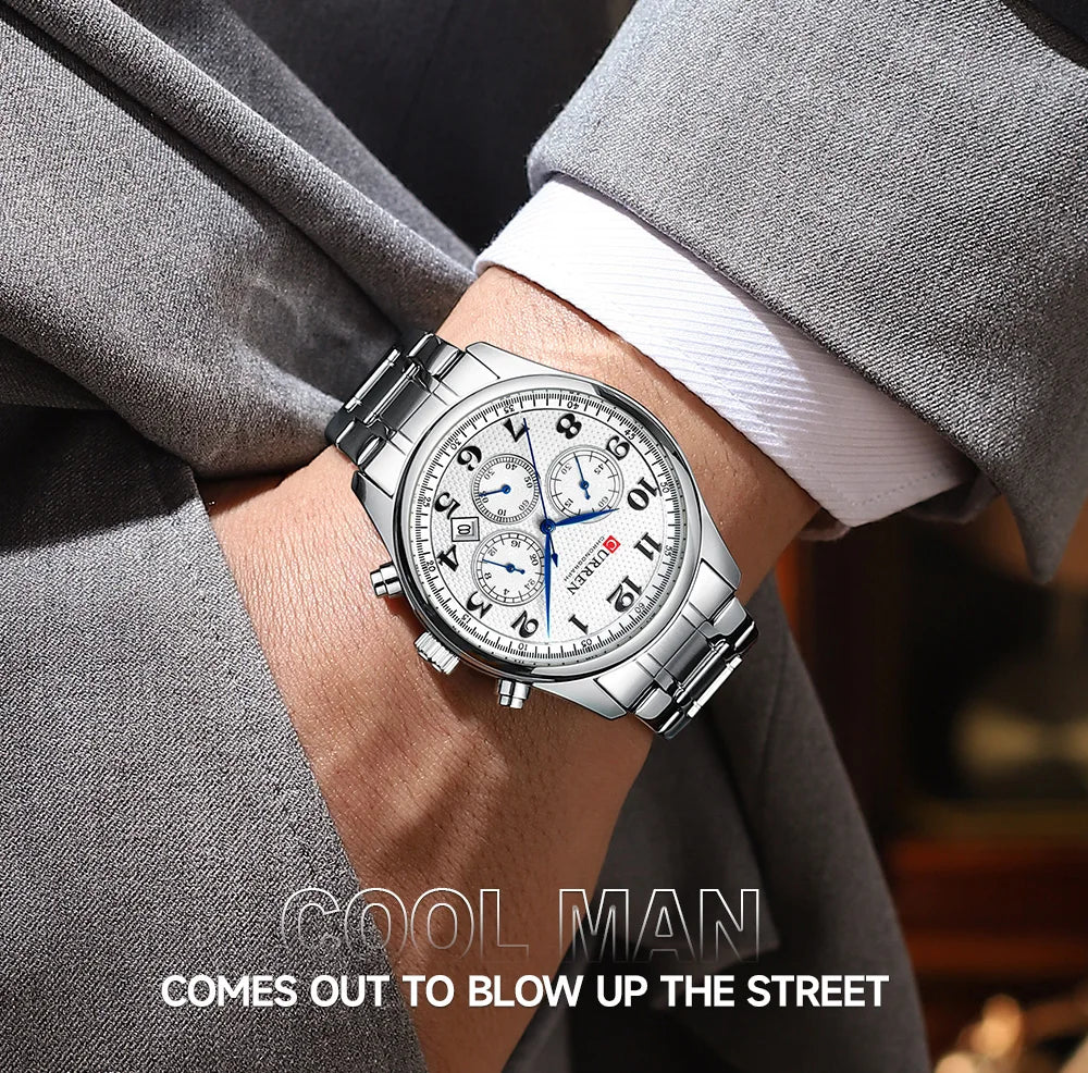CURREN Men's Watches Luxury Brand Quartz Wristwatch - Chronograph Round Dial with Auto Date, Waterproof
