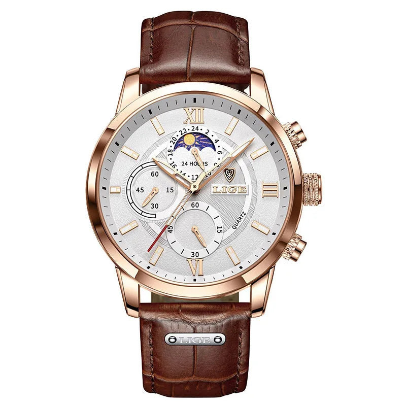 LIGE Luxury Women's Watch Fashion Leather Waterproof Luminous Watch For Women Casual Sports Date Quartz Chronograph Montre Femme