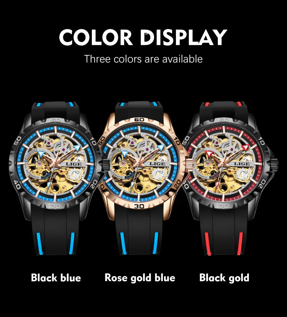 LIGE Men's Luxury Watches Mechanical Watches Chronograph Watch for Men Automatic Original Brand Stainless Steel Tourbillon Clock
